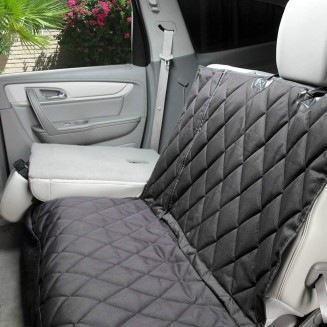 Dog Seat Cover with Hammock for Fold Down Rear Bench Seat 60/40 Split and Middle Seat Belt Capable - Heavy Duty - Black Regular - for Cars, SUVs, and Small Trucks - USA Based Company