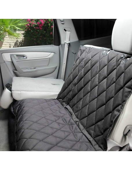 Dog Seat Cover with Hammock for Fold Down Rear Bench Seat 60/40 Split and Middle Seat Belt Capable - Heavy Duty - Black Regular - for Cars, SUVs, and Small Trucks - USA Based Company