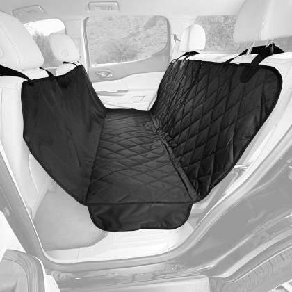 Dog Seat Cover with Hammock for Fold Down Rear Bench Seat 60/40 Split and Middle Seat Belt Capable - Heavy Duty - Black Regular - for Cars, SUVs, and Small Trucks - USA Based Company