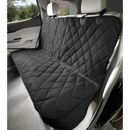 Dog Seat Cover Without Hammock for Fold Down Rear Bench Seat 60/40 Split and Middle Seat Belt Capable - Heavy Duty - Black Regular - Fits Most Cars, SUVs, and Small Trucks