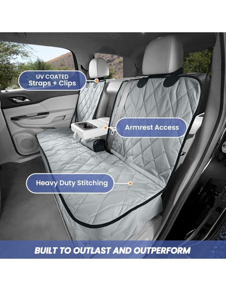 Dog Seat Cover Without Hammock for Fold Down Rear Bench Seat 60/40 Split and Middle Seat Belt Capable - Heavy Duty - Black Regular - Fits Most Cars, SUVs, and Small Trucks