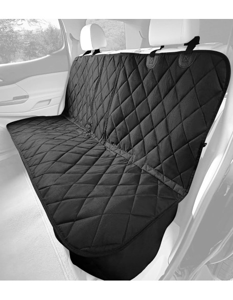 Dog Seat Cover Without Hammock for Fold Down Rear Bench Seat 60/40 Split and Middle Seat Belt Capable - Heavy Duty - Black Regular - Fits Most Cars, SUVs, and Small Trucks