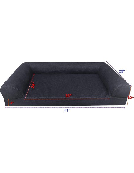 Premium Orthopedic Gel Memory Foam Pet Sofa Bed with Waterproof Liner and Canvas Cover Couch Lounger 47"X29"