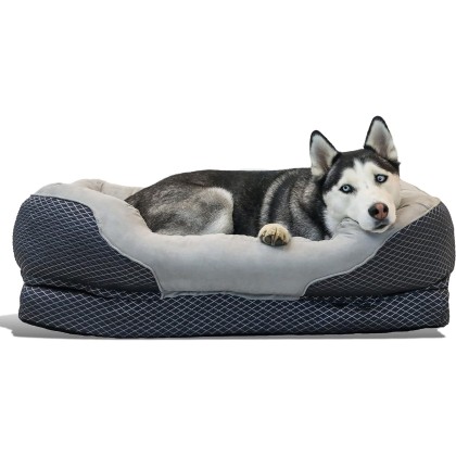 Snuggly Sleeper Large Gray Diamond Orthopedic Dog Bed with Solid Orthopedic Foam, Soft Cotton Bolster, and Ultra Soft Plush Sleeping Space - 40 x 30 Inches