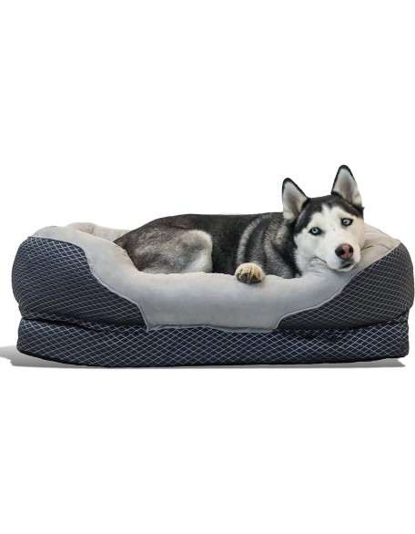 Snuggly Sleeper Large Gray Diamond Orthopedic Dog Bed with Solid Orthopedic Foam, Soft Cotton Bolster, and Ultra Soft Plush Sleeping Space - 40 x 30 Inches