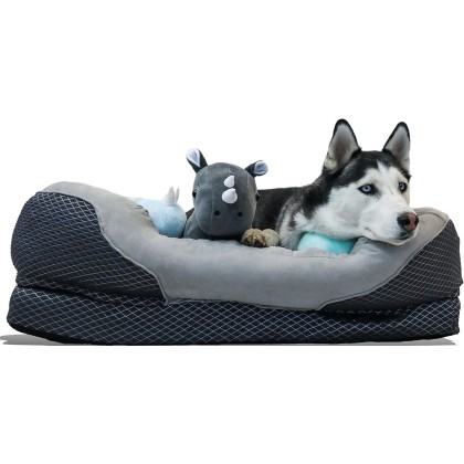 Snuggly Sleeper Large Gray Diamond Orthopedic Dog Bed with Solid Orthopedic Foam, Soft Cotton Bolster, and Ultra Soft Plush Sleeping Space - 40 x 30 Inches