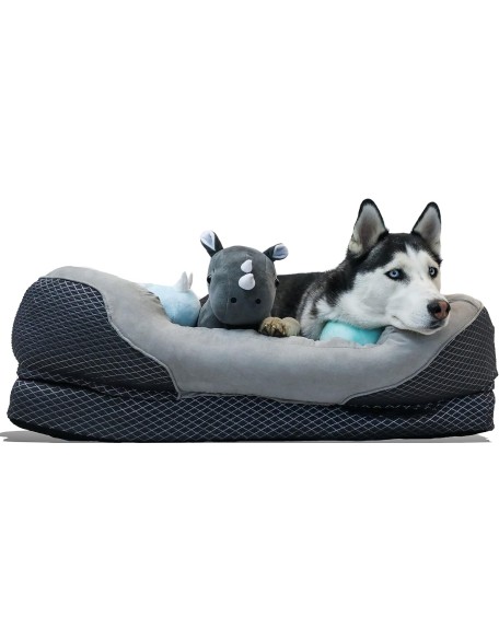 Snuggly Sleeper Large Gray Diamond Orthopedic Dog Bed with Solid Orthopedic Foam, Soft Cotton Bolster, and Ultra Soft Plush Sleeping Space - 40 x 30 Inches