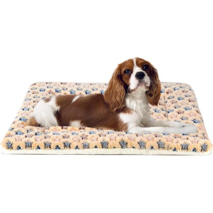 Pets Dog Bed Crate Pad Ultra Soft Pet Bed with Cute Star Print Washable Crate Mat for Large Medium Small Dogs Reversible Fleece Dog Crate Kennel Mat Cat Bed Liner 23 x 18 inch Brown