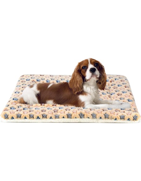 Pets Dog Bed Crate Pad Ultra Soft Pet Bed with Cute Star Print Washable Crate Mat for Large Medium Small Dogs Reversible Fleece Dog Crate Kennel Mat Cat Bed Liner 23 x 18 inch Brown