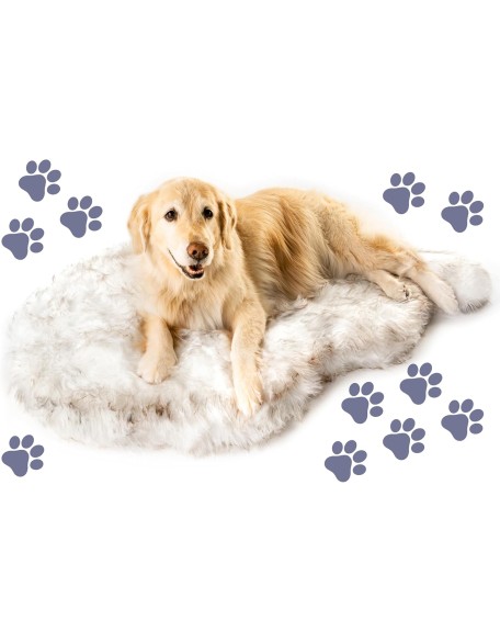 Orthopedic Dog Bed for Large Dogs with Fluffy Soft Faux Fur and Memory Foam for Joint Pain Relief, Machine Washable and Waterproof Couch Bed, White with Brown Accents, Large/Extra Large