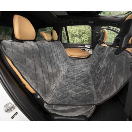 Plush Paws Products Velvet Rear Car Seat Protector w/Hammock | Washable & Waterproof Back Seat Dog Cover | Car, Truck, & SUV | Nonslip, Tear Resistant Pet Seat Cover | Regular London Grey