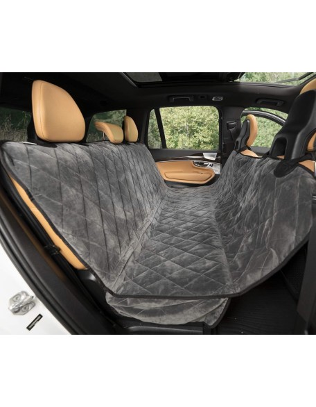 Plush Paws Products Velvet Rear Car Seat Protector w/Hammock | Washable & Waterproof Back Seat Dog Cover | Car, Truck, & SUV | Nonslip, Tear Resistant Pet Seat Cover | Regular London Grey