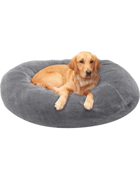 Soft & Cozy Dog Bed for Large Dogs, Refillable w/ Removable Washable Cover & Liner, For Dogs Up to 95 lbs - Plush Faux Fur Bean Bag Style Ball Bed - Gray Mist, XL/Jumbo