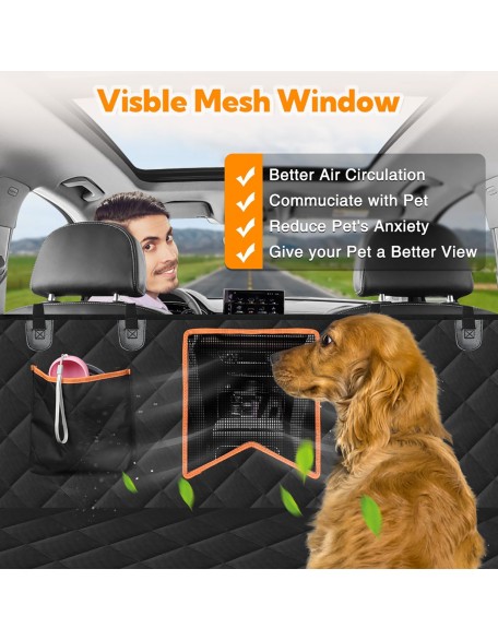 Dog Car Seat Cover for Back Seat,Waterproof Hammock with Mesh Window, Anti-Scratch Nonslip Car Seat Protector for Dogs, 600D Heavy Duty Dog Seat Cover for Cars Trucks and Suvs