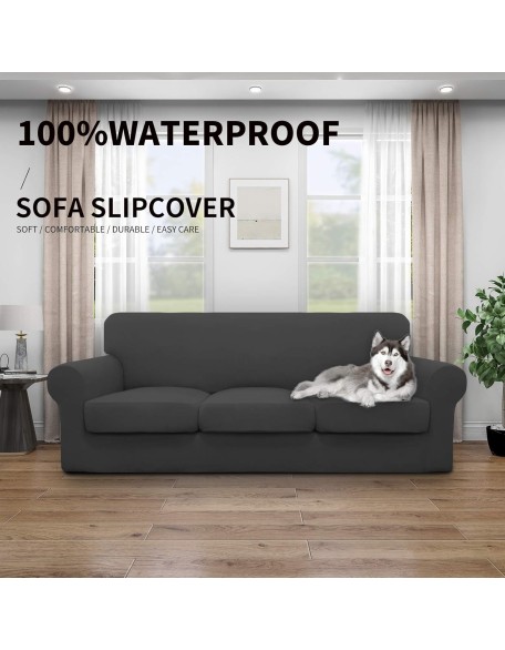 100% Dual Waterproof Oversized Cover Stretch Soft Couch Cover for Dogs, Sofa Slipcover for 3 Separate Cushion Couch Leakproof Furniture Protector for Kids, Pets Dark Gray