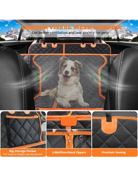 6 in 1 Convertible Dog Car Seat Cover for Back Seat 60/40 Split Dog Seat Cover 100% Waterproof Dog Hammock for Car Nonslip Pet Seat Cover with Mesh Window & Pocket for Cars Trucks and SUVs