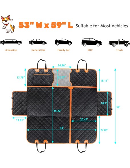 6 in 1 Convertible Dog Car Seat Cover for Back Seat 60/40 Split Dog Seat Cover 100% Waterproof Dog Hammock for Car Nonslip Pet Seat Cover with Mesh Window & Pocket for Cars Trucks and SUVs