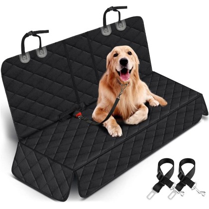 Dog Car Seat Cover, Back Seat Cover for Dogs Pet Car Seat Protector Waterproof Bench Car Seat Cover, Non-Slip Reat Seat Cover fits Middle Armrest for Most Cars Trucks SUVs - Black