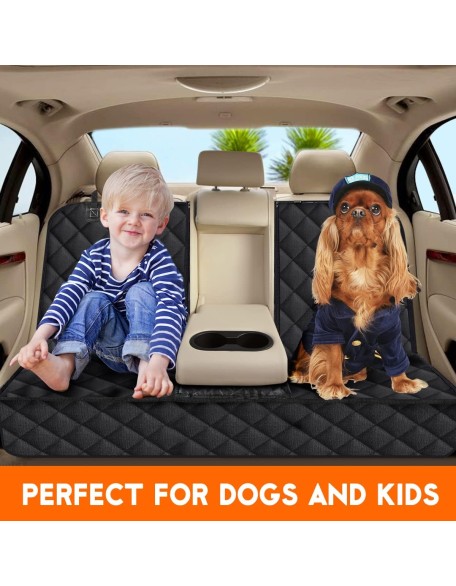 Dog Car Seat Cover, Back Seat Cover for Dogs Pet Car Seat Protector Waterproof Bench Car Seat Cover, Non-Slip Reat Seat Cover fits Middle Armrest for Most Cars Trucks SUVs - Black