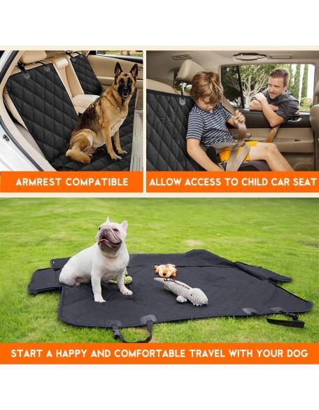 Dog Car Seat Cover, Back Seat Cover for Dogs Pet Car Seat Protector Waterproof Bench Car Seat Cover, Non-Slip Reat Seat Cover fits Middle Armrest for Most Cars Trucks SUVs - Black