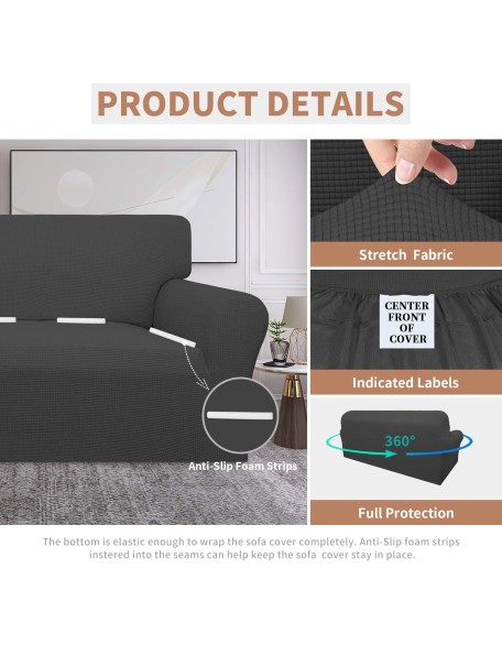 100% Waterproof Couch Cover, Dual Waterproof Sofa Cover, Stretch Jacquard Sofa Slipcover, Leakproof Furniture Protector for Kids, Pets, Dog and Cat (Oversized Sofa, Dark Gray)