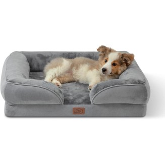 Orthopedic Dog Bed for Medium Dogs - Waterproof Dog Sofa Beds Medium, Supportive Foam Pet Couch Bed with Removable Washable Cover, Waterproof Lining and Nonskid Bottom, Grey