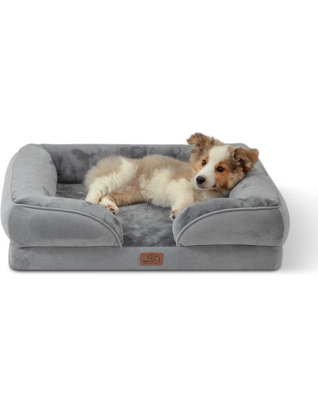 Orthopedic Dog Bed for Medium Dogs - Waterproof Dog Sofa Beds Medium, Supportive Foam Pet Couch Bed with Removable Washable Cover, Waterproof Lining and Nonskid Bottom, Grey