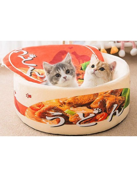 Noodle Dog Bed Cat Bed Pet Sofa,Keep Warm and Super Soft Creative Pet Nest,Waterproof Bottom Round Pet Bed for Small Cats and Small Dogs Removable Washable Cushion (Braised Beef Noodles)