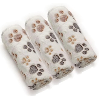 1 Pack 3 Puppy Dog Blankets Super Soft Warm Sleep Mat Fluffy Premium Fleece Pet Blanket Flannel Throw for Dog Puppy Cat - White Paw Print Large(40"x30")