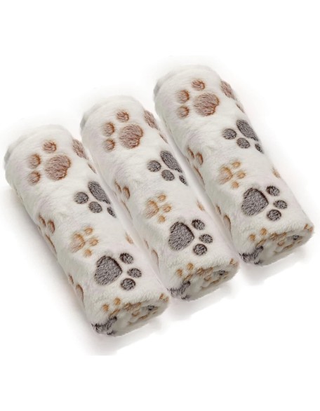 1 Pack 3 Puppy Dog Blankets Super Soft Warm Sleep Mat Fluffy Premium Fleece Pet Blanket Flannel Throw for Dog Puppy Cat - White Paw Print Large(40"x30")