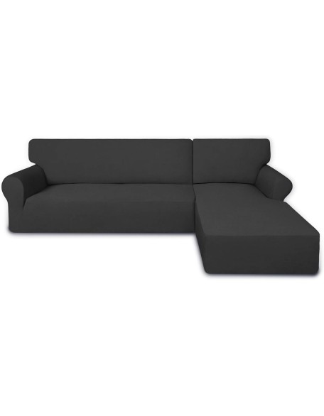 Super Stretch Sectional Couch Covers - 2 pcs Spandex Non Slip, with Elastic Bottom for L Shape Sectional Sofa Couches, Great for Kids & Pets (3 Seat Sofa + 3 Seat Chaise, Dark Gray)