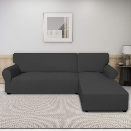 Super Stretch Sectional Couch Covers - 2 pcs Spandex Non Slip, with Elastic Bottom for L Shape Sectional Sofa Couches, Great for Kids & Pets (3 Seat Sofa + 3 Seat Chaise, Dark Gray)