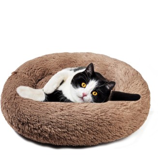  Cat Bed Dog Bed Round Cushion Pet Bed Mat Ultra Soft Plush Donut Sofa Comfortable Pillow Machine Washable Pet Cuddle Beds for Kitten Small Medium Large Dogs Cats 20" Khaki