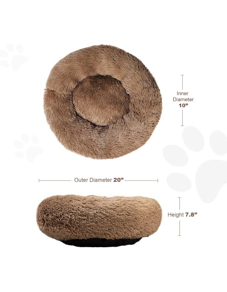  Cat Bed Dog Bed Round Cushion Pet Bed Mat Ultra Soft Plush Donut Sofa Comfortable Pillow Machine Washable Pet Cuddle Beds for Kitten Small Medium Large Dogs Cats 20" Khaki