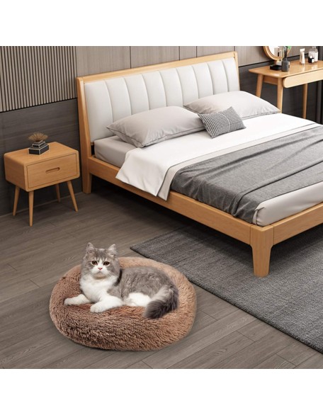  Cat Bed Dog Bed Round Cushion Pet Bed Mat Ultra Soft Plush Donut Sofa Comfortable Pillow Machine Washable Pet Cuddle Beds for Kitten Small Medium Large Dogs Cats 20" Khaki