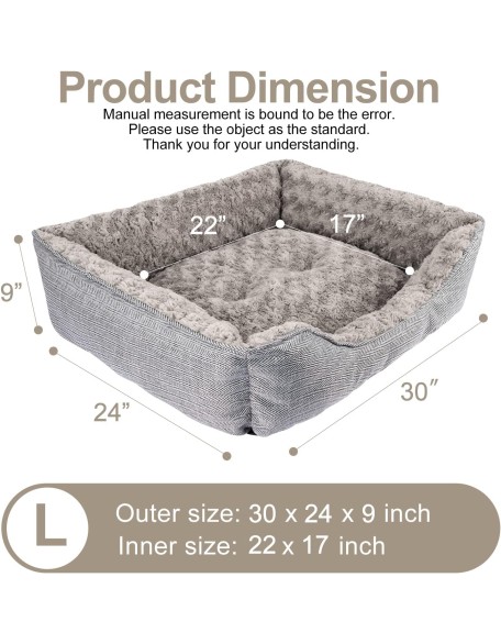 Dog Bed for Large Medium Small Dogs Soft Washable Pet Bed Orthopedic Dog Sofa Bed Breathable Rectangle Sleeping Bed Anti-Slip Bottom(30'', Grey)