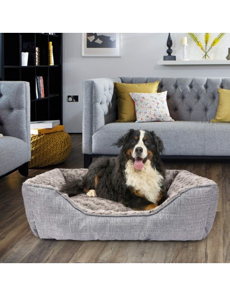 Dog Bed for Large Medium Small Dogs Soft Washable Pet Bed Orthopedic Dog Sofa Bed Breathable Rectangle Sleeping Bed Anti-Slip Bottom(30'', Grey)