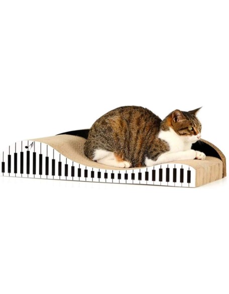 Wave Backrest Shaped Cat Scratcher Pads with Piano Pattern Durable Corrugated Cardboard Scratching Boards, Black