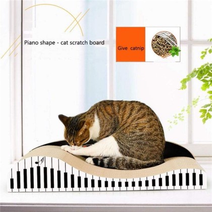 Wave Backrest Shaped Cat Scratcher Pads with Piano Pattern Durable Corrugated Cardboard Scratching Boards, Black