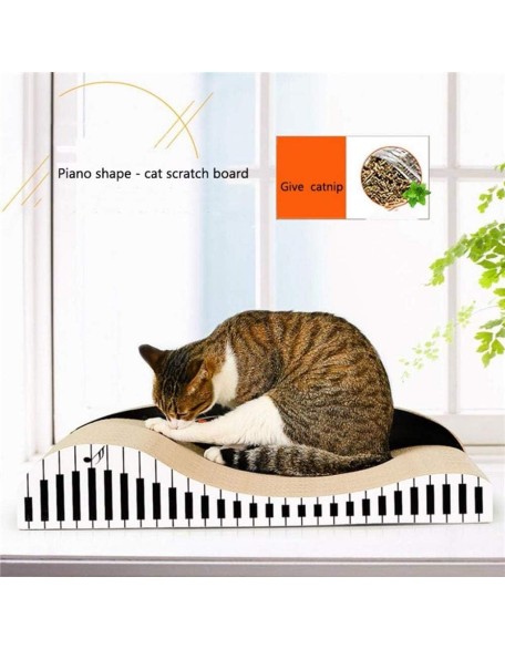 Wave Backrest Shaped Cat Scratcher Pads with Piano Pattern Durable Corrugated Cardboard Scratching Boards, Black