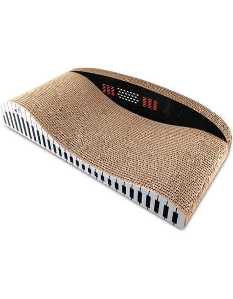 Wave Backrest Shaped Cat Scratcher Pads with Piano Pattern Durable Corrugated Cardboard Scratching Boards, Black