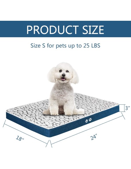 Dog Bed Crate Mat for Small, Medium, Large and Extra Large Cats, Stylish Dog Pad Mattress (Cool & Warm) with Waterproof Linings, Pet Mat with Removable Machine Washable Cover, Grey/Navy