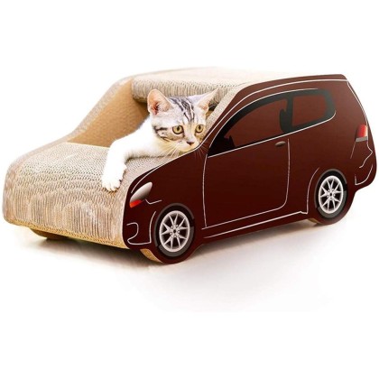 Brown Car Shape Cat Scratcher Corrugated Cardboard Scratching Board Cat Lounge Bed Toy House, Brown