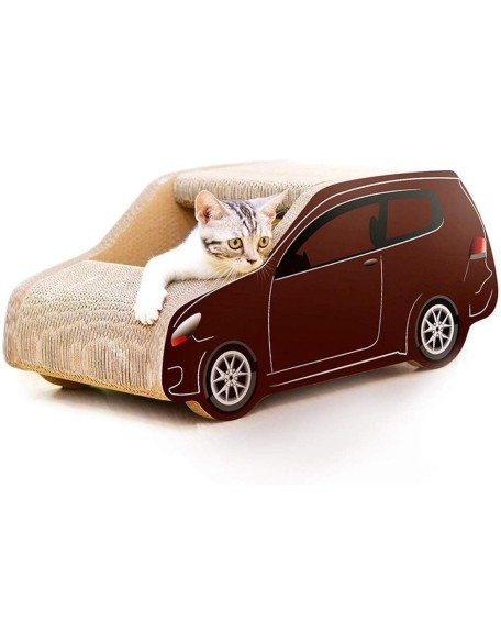 Brown Car Shape Cat Scratcher Corrugated Cardboard Scratching Board Cat Lounge Bed Toy House, Brown