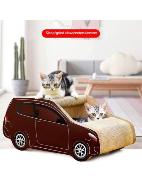 Brown Car Shape Cat Scratcher Corrugated Cardboard Scratching Board Cat Lounge Bed Toy House, Brown