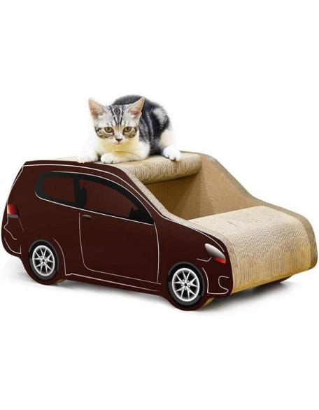 Brown Car Shape Cat Scratcher Corrugated Cardboard Scratching Board Cat Lounge Bed Toy House, Brown