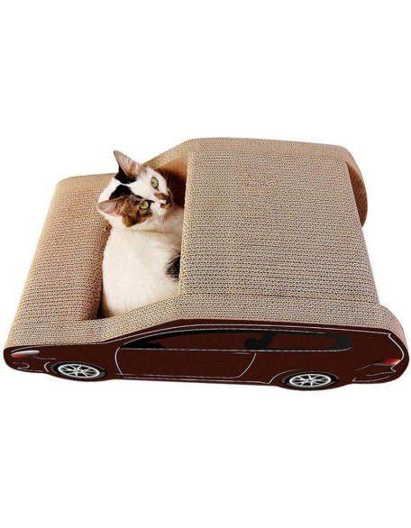 Brown Car Shape Cat Scratcher Corrugated Cardboard Scratching Board Cat Lounge Bed Toy House, Brown