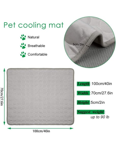 Cooling Mat Pad for Dogs Cats Ice Silk Mat Cooling Blanket Cushion for Kennel/Sofa/Bed/Floor/Car Seats Cooling (XL:40 x 28 inches, Grey)