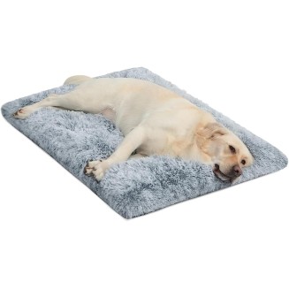 Large Dog Bed Crate Pad Mat for Dog Cages Fluffy Washable Dog Bed for Large Medium Size Dog Soft Kennel Pad Anti-Slip Pet Bed,35" x 23",Grey