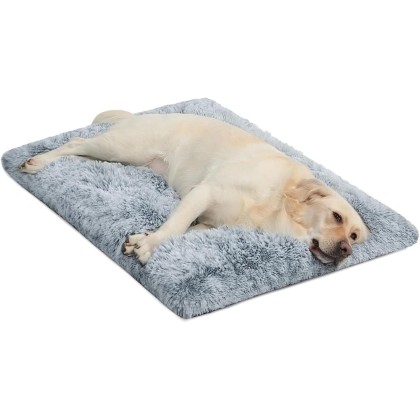 Large Dog Bed Crate Pad Mat for Dog Cages Fluffy Washable Dog Bed for Large Medium Size Dog Soft Kennel Pad Anti-Slip Pet Bed,35" x 23",Grey